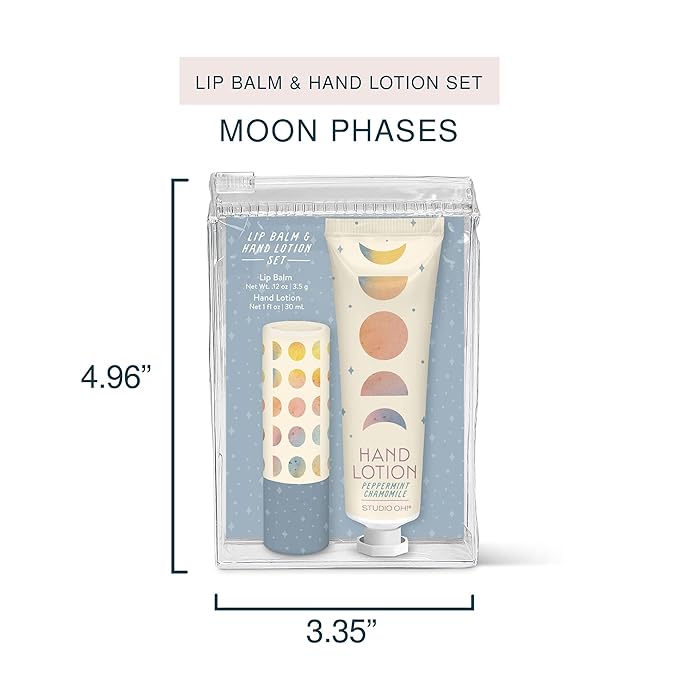 Studio Oh! Lip Balm & Hand Lotion Set - Travel-Size Toiletries, 2-Piece Gift Set - Moisturizing, Portable - Moon Phases-Velvo Beauty