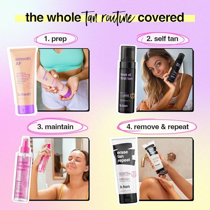 b.tan Violet Self Tan Foam & Face Mist Kit | Lovers Bundle - Dark Sunless Tanning Mousse, Bronzing Glow Gradual Facial + Body Spray, Mitt Applicator, 1 Hour Express, No Fake Tanner Smell, 6.7 Fl Oz-Velvo Beauty