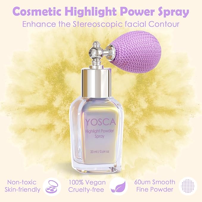 Highlighter Powder Spray, 20ML Cosmetic Grade High Gloss Body Shimmer Powder Fairy Dust Highlighter Sparkle Face Makeup Setting Magic Diamond Glitter Spray Shimmer Face Body Skin Hair Clothes-Velvo Beauty