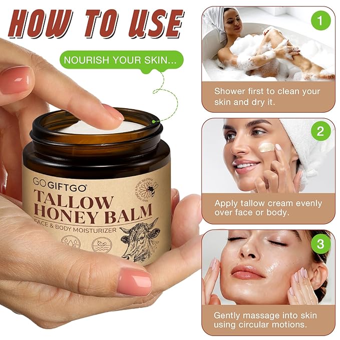 Beef Tallow for Skin,Tallow and Honey Balm,Beef Tallow for Face,Tallow Face Moisturizer,Natural Moisturizer Hydrates,Deeply Nourishes the Skin, Enhances Natural Radiance (1pcs)-Velvo Beauty