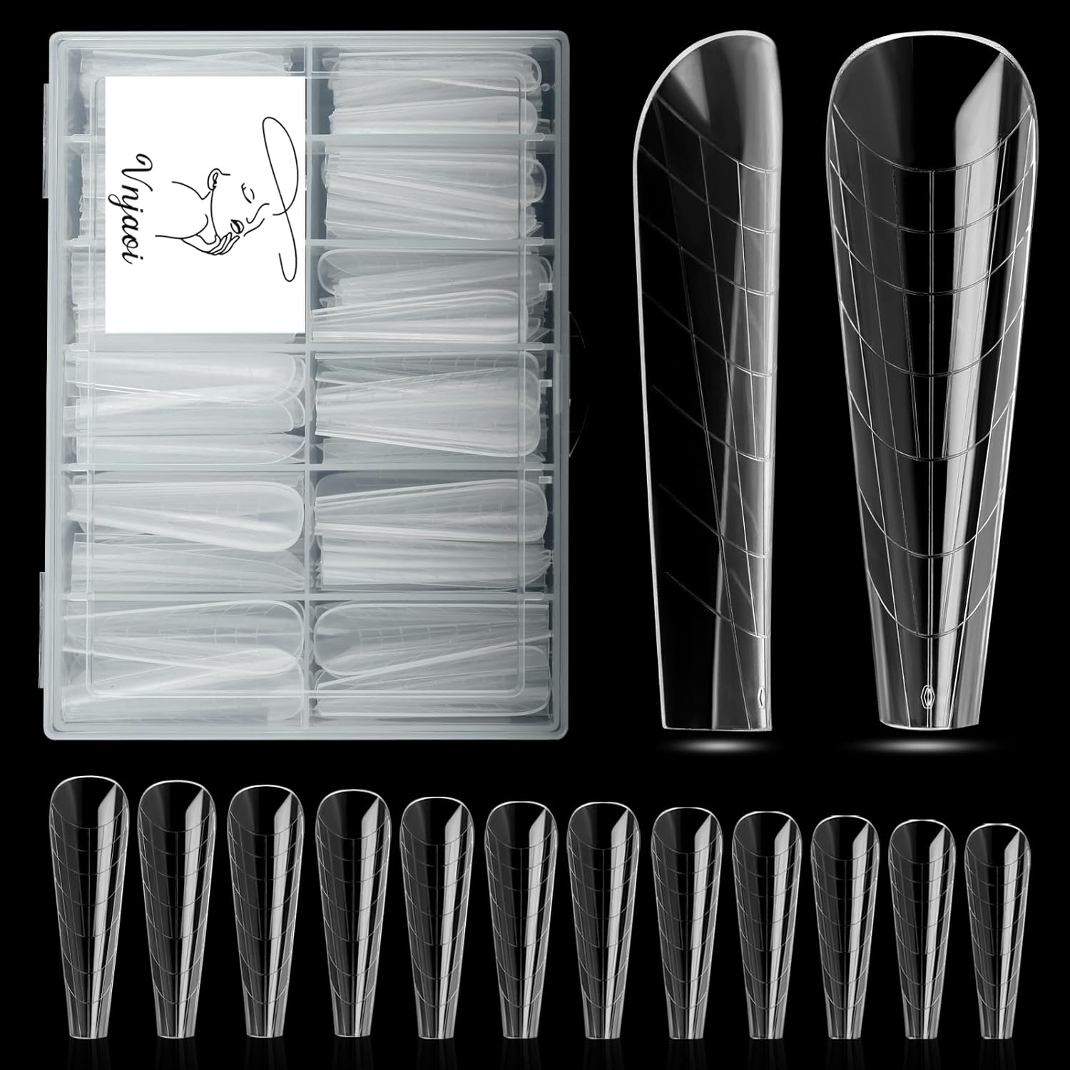 120 Pcs Poly Extension Gel Dual Nail Forms Nail Molds With Scale Builder Coffin Nail for Gel Manicure Nail Art Design Salon DIY at Home (Long Ferrari Dual Nail Forms Set)-Velvo Beauty