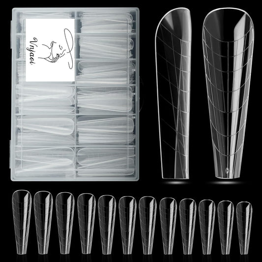 120 Pcs Poly Extension Gel Dual Nail Forms Nail Molds With Scale Builder Coffin Nail for Gel Manicure Nail Art Design Salon DIY at Home (Long Ferrari Dual Nail Forms Set)-Velvo Beauty