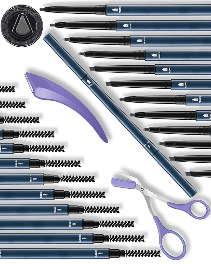 12Pcs Microblading Eyebrow Pencils Grey Waterproof Eye Brow Pencil w/Eye Brow Razor & Scissors Kit 0.5mm Ultra-Fine Tip Creates Hair-Like Strokes for Women Effortless Natural Brows-Velvo Beauty