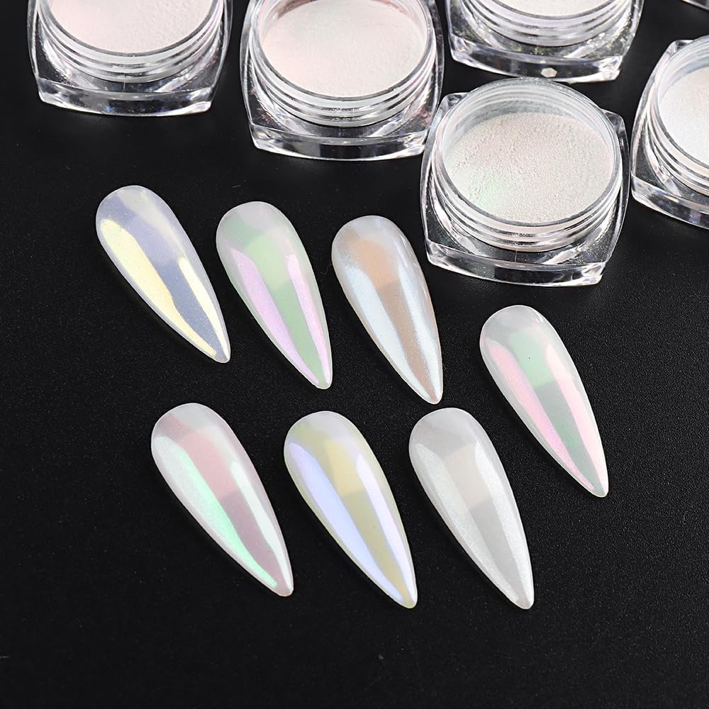 7 Colors Pearl Chrome Nail Powder,Aurora Mermaid Iridescent Powder Set, Metallic Mirror Effect Glitters Pigment for Gel Polish Nail Art Decorations-Velvo Beauty