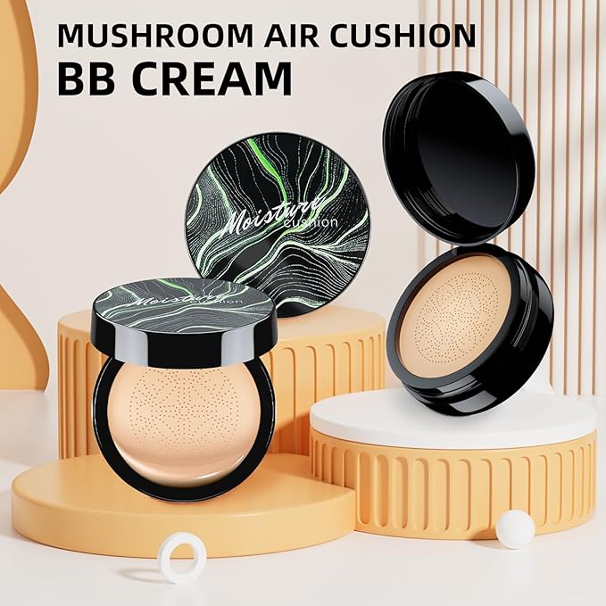 Mushroom Head Air Cushion CC Cream - BB Cream Foundation Makeup Moisturizing Concealer Long-Lasting, Cushion Foundation Full Coverage Self Adjusting for Mature Skin & All Skin Types (Buff Beige)-Velvo Beauty