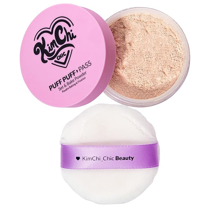 Kimchi Chic Beauty Puff Puff Pass Set and Bake Powder, Loose Face Powder with Extra Fluffy Setting Powder Puff, Soft Natural Face Makeup for Uneven Skin Tone, 03 Translucent-Velvo Beauty
