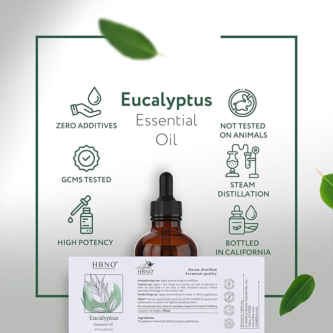 HBNO California Bottled Eucalyptus Essential Oil for Diffuser 4 fl oz (120ml) - Perfect Eucalyptus Oil Essential Oil for Aromatherapy & DIY-Velvo Beauty