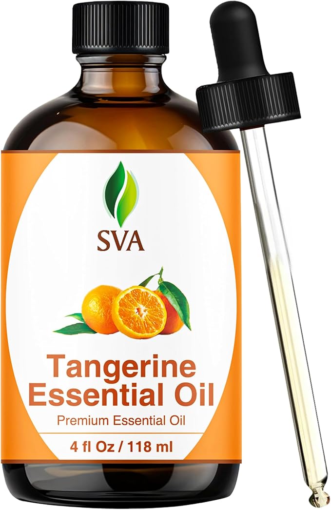 SVA Tangerine Essential Oil – 4 Fl Oz – 100% Natural Tangerine Oil - for Diffuser, Hair Care, Face, Skin Care, Aromatherapy, Scalp and Body Massage, Soap and Candle Making – with Dropper-Velvo Beauty