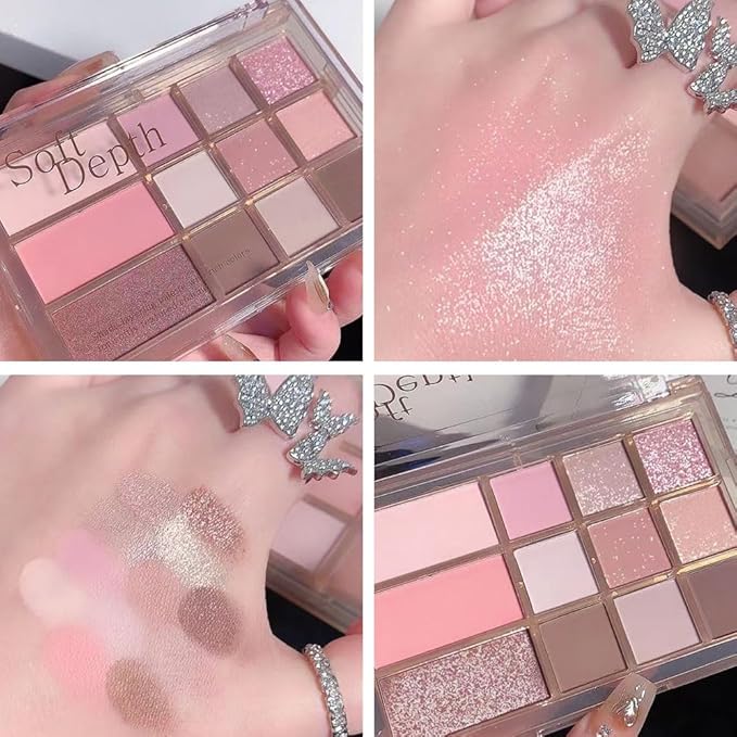 12 Colors Nude Brown Pink Matte Shimmer Eyeshadow Palette for Eye Makeup,High Pigmented Tan Purple Eye Shadow Primers Powder Palet de sombras de ojos-Velvo Beauty