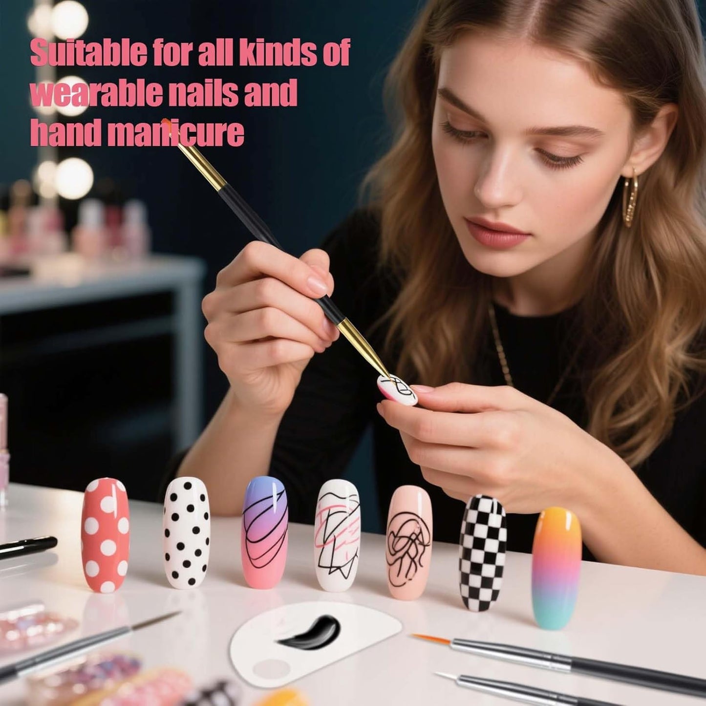 Artdone Nail Dotting Tools 32PCS Double-ended Nail Art Brushes Kit Nail Art Gel Polish Liner Brushes Design Pen For Nail Drawing And Nail Paint Brushes Small Detail Brushes-Velvo Beauty