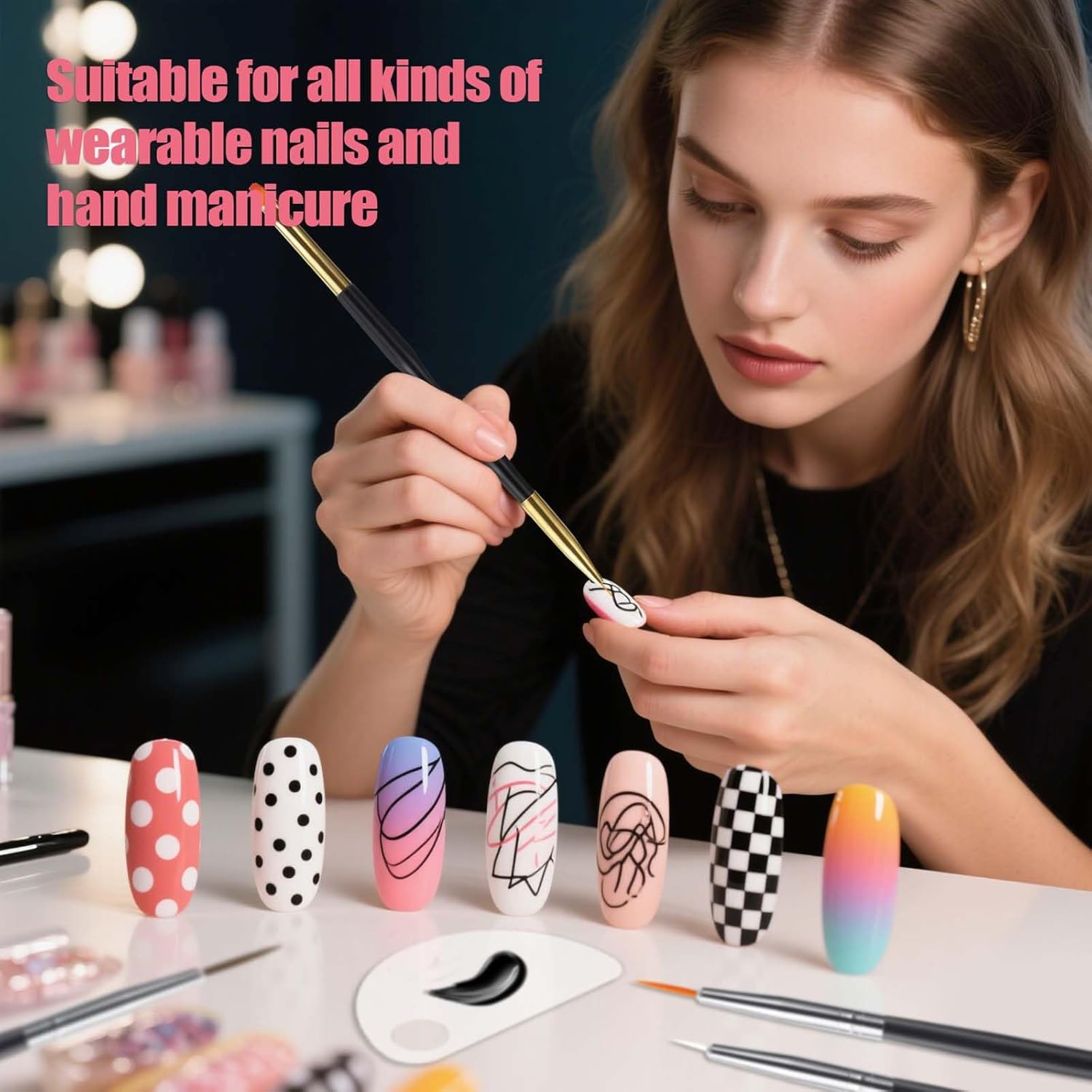 Artdone Nail Dotting Tools 32PCS Double-ended Nail Art Brushes Kit Nail Art Gel Polish Liner Brushes Design Pen For Nail Drawing And Nail Paint Brushes Small Detail Brushes-Velvo Beauty