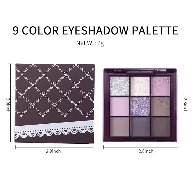 Erinde 9 Colors Eyeshadow Palette, Matte Shimmer Glitter Eye Shadow Palette Makeup, Highly Pigmented Long Lasting Waterproof, Natural Neutral Nude Eyeshadow Make Up Pallet, Purple Dreamscape-Velvo Beauty