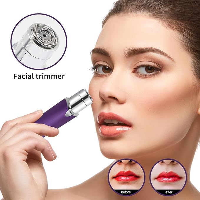 Eyebrow Facial Trimmer, Facial Hair Removal for Women, Smooth & Painless Face Razors Eyebrow Shaver for Women - 2 in 1 Facial Hair Remover & Eyebrow Trimmer with Built-in Battery for Face, Lip, Chin-Velvo Beauty