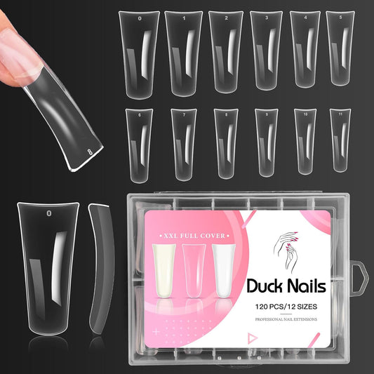 Ranrose Duck Nail Tips - 120pcs Extra Long Duck Feet Style Full Cover False Nail 12 sizes XXL Clear Press on Nail for Acrylic Nails Professional Y2K Nail Salon-Velvo Beauty