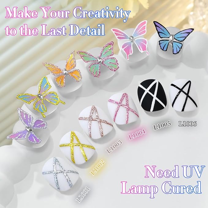 Double Rhythm 6 Pcs 15 ML Gel Liner Polish Nail Art Set Chrome Metallic Glitter Soak Off Gel Polish Kit Nail Art Manicure Salon DIY at Home for Women (Gold Silver Black White-T6-52)-Velvo Beauty