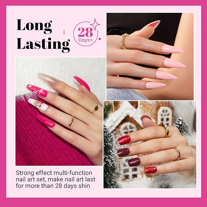 JODSONE 23 PCS Glitter Gel Polish with Soak off Base Coat Matte and Glossy Top Coat Glitter Red Pink Color High Shine and Fashion Gel Nail Polish Kit-Velvo Beauty