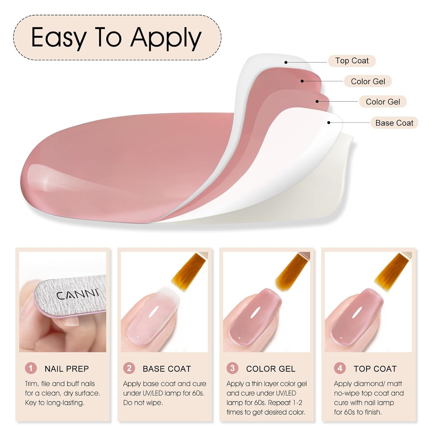 CANNI Pink Jelly Gel Polish – 9ML Translucent Sheer Nude Soak-Off UV/LED Gel Nail Polish for DIY Manicure or Salon Use-Velvo Beauty