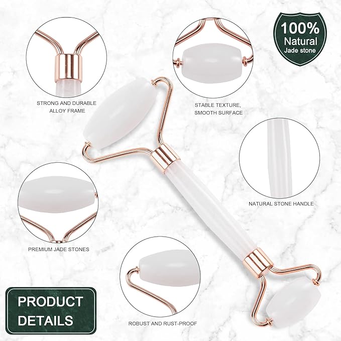Jade Roller for Face, Facial Roller Massager Skin Care Tool, Gua Sha Facial Tools for Face, Neck, Eyes, Reduce Puffiness of The Skin - White-Velvo Beauty