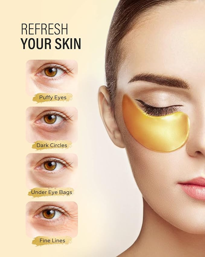 24k Gold Under Eye Patches (30 Pairs), eye mask, Collagen Skin Care Products, Eye Patches for Puffy Eyes, eye masks for dark circles and puffiness-Velvo Beauty