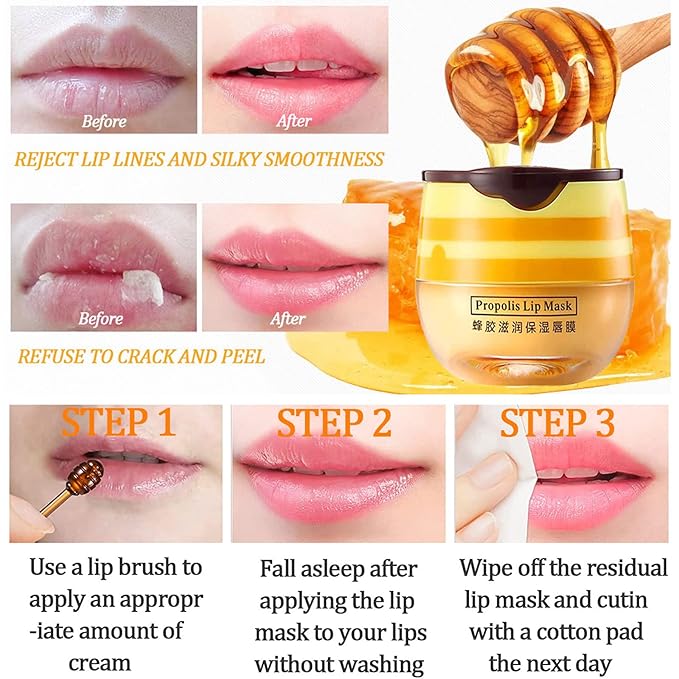Honey Lip Balm Pot, Honey Lip Mask Propolis Lip Mask Balm Moisturizing Hydrating Prevention Dry and Cracked Lip Scrubs Exfoliator (1 Pack Honey)-Velvo Beauty