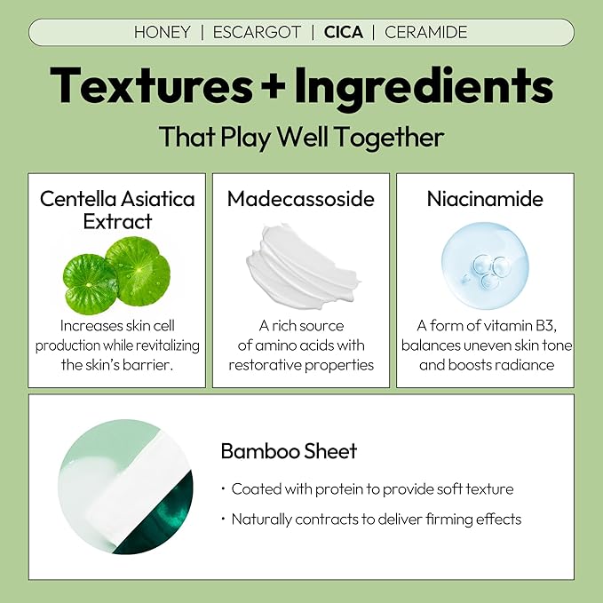 LAPCOS Skin Barrier Repair Sheet Mask Variety Pack – Escargot, Cica, Ceramide, Honey 4 Types of Face Mask Set – Daily Korean Skin Care w/Snail Mucin, Centella Asiatica & Niacinamide (12 ea)-Velvo Beauty