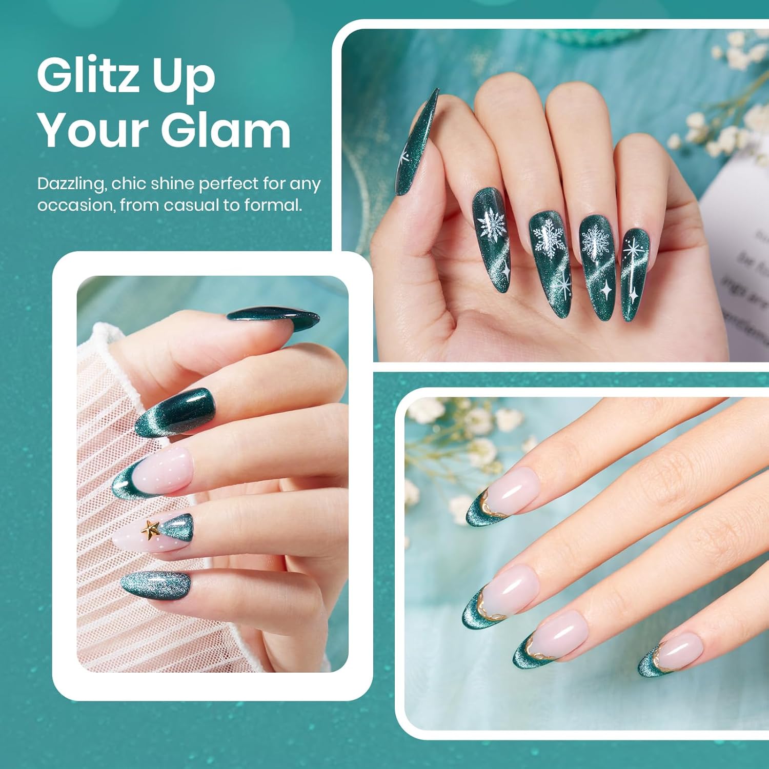 Beetles Green Cat Eye Gel Nail Polish, 9ml Glitter Gel Polish with Magnet Shimmer Green Velvet Soak Off UV LED Nail Lamp Nail Art DIY Home Manicure Design Gift for Women-Velvo Beauty