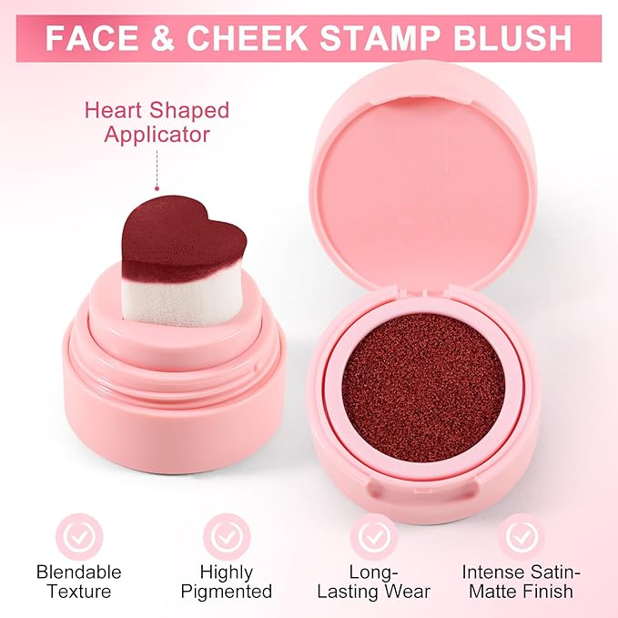 Boobeen Liquid Blush for Cheeks, Buildable & Blendable Face Blusher, Cheek Stamp Blush with Heart-shaped Applicator, Lightweight Air Cushion Blush for Velvet Matte Finish-Velvo Beauty
