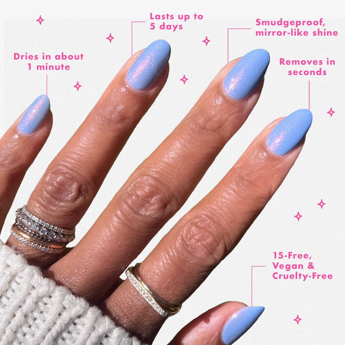 Olive & June Quick Dry Nail Polish | Instant, Fast-Drying, Smudgeproof Color | 15-free, Vegan, Cruelty-Free Formula | Lasts up to 5 Days | Salon-Quality Manicure at Home | Charming Periwinkle Shimmer-Velvo Beauty