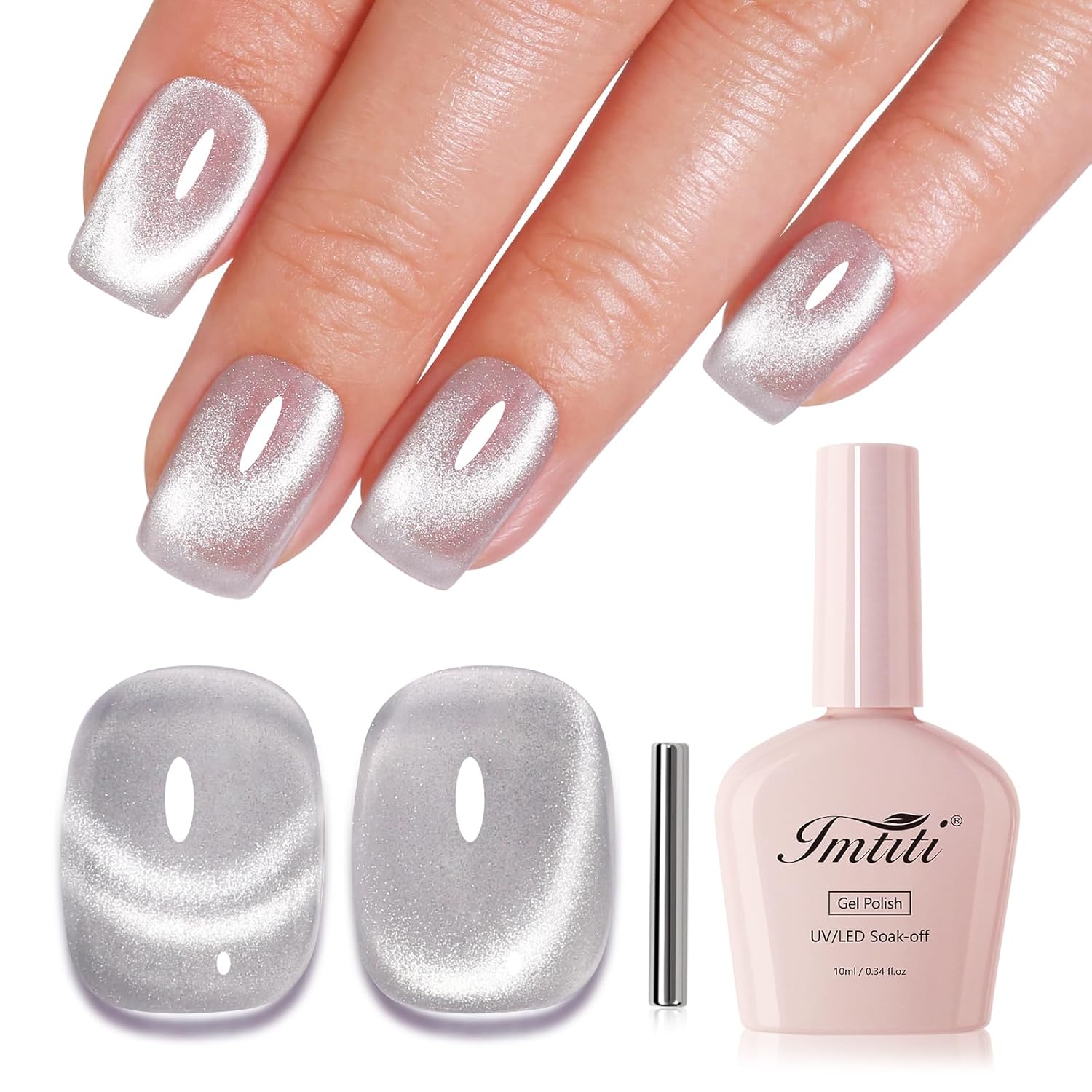 Imtiti Cat Eye Gel Nail Polish, Sliver Holographic Magnetic Crystal Nail Gel Polish With Magnet Glittery Galaxy Spring Summer Kit Soak Off UV Led 10ML-Velvo Beauty