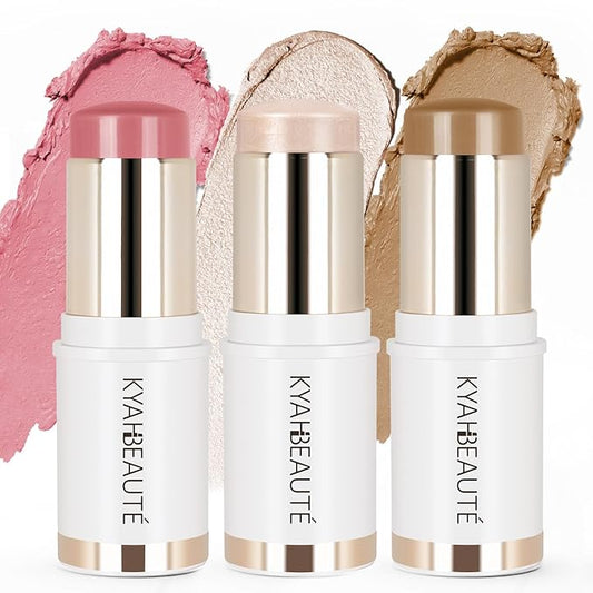 Trio Contour Sticks Set, Highlighter Stick & Bronzer Stick & Blush stick for Cheek+Lip,Highlight and Contour to Create a Natural Dewy Makeup Look for Fair | Set of 45g/1.6fl.oz-Velvo Beauty