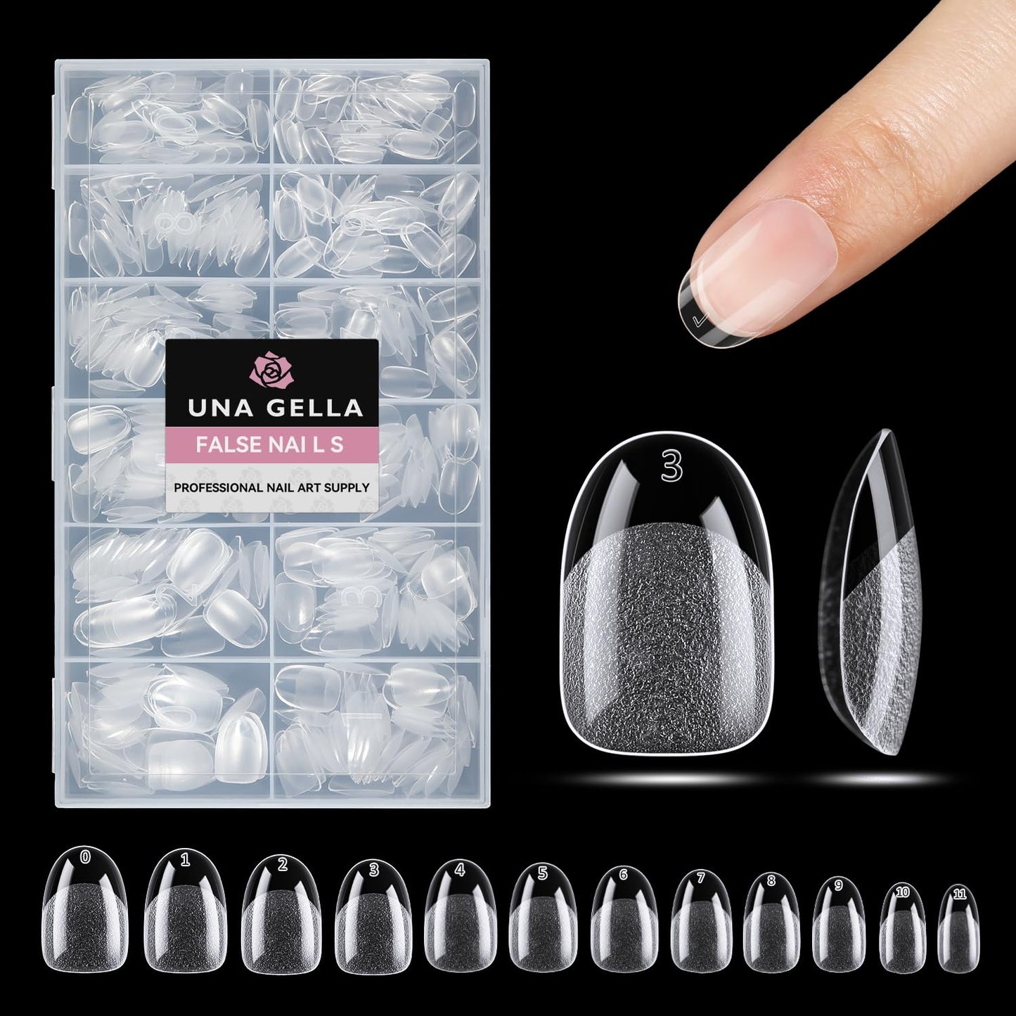 UNA GELLA Oval Gel Nail Tips, 312 Pcs Short Oval Round Nails Pre-Etched Half Matte Clear Acrylic Full Cover Press on Fake Nails No Filing Needed for DIY & Nail Extensions 12 Sizes-Velvo Beauty