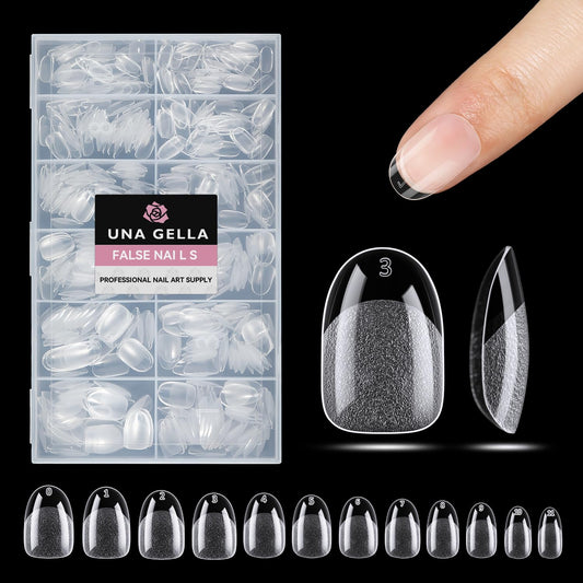 UNA GELLA Oval Gel Nail Tips, 312 Pcs Short Oval Round Nails Pre-Etched Half Matte Clear Acrylic Full Cover Press on Fake Nails No Filing Needed for DIY & Nail Extensions 12 Sizes-Velvo Beauty
