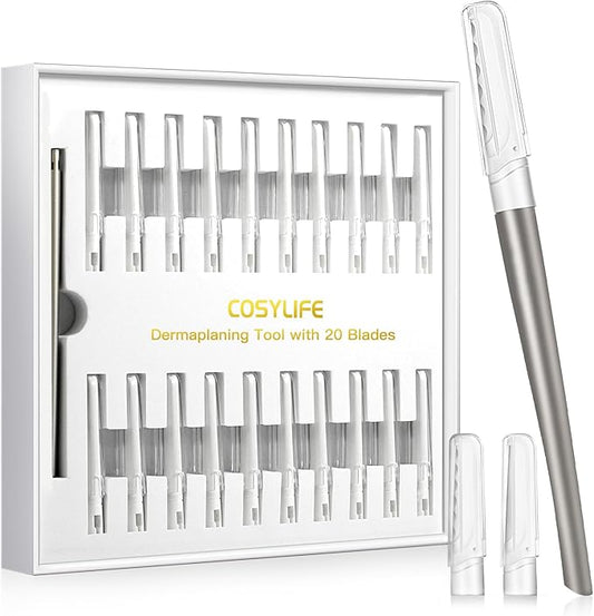 Dermaplaning Tool for Face Exfoliation, with 20 Replaceable Blades, Facial Shaver/Eyebrow Razor, Peach Fuzz Removal Eyebrow Shaper for Women, Easy to Use Dermaplaner Help Exfoliate and Smooth Skin-Velvo Beauty