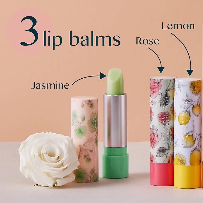Aromatic Moisturizing Lip Balm-Jasmine, Rose, Lemon | Hydrating, Colorless & Lightly Scented lip moisturizer with Vitamin E (Pack of 3 Scents-0.12oz EA.)-Velvo Beauty