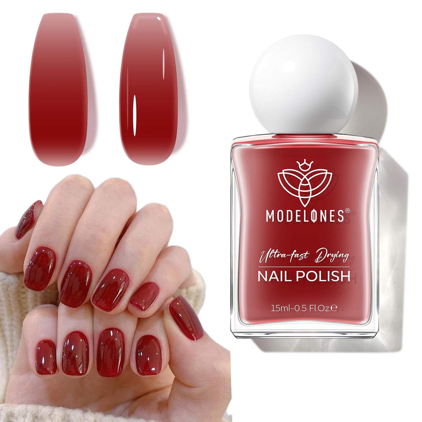 modelones Jelly Red Nail Polish, Sheer Dark Red Clear Translucent Semi-Transparent 15 ml Quick Dry Nail Lacquer Strengthener Long Last Finger Toe Nail Art DIY Manicure Gift for Women Girls 0.5 Fl Oz-Velvo Beauty