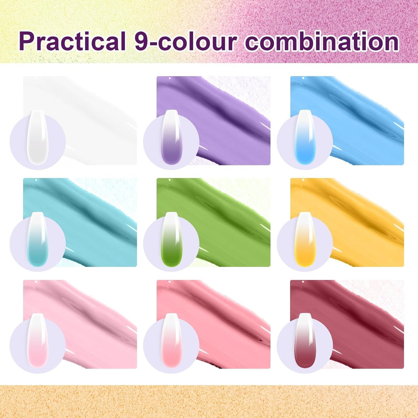 Gradient Painting Gel, 9 Bright Colors Ombre Gel Nail Polish Light Pink Blue Summer Kit Sponging for Pigment Pat Nails Aura Nails French Manicure Soak Off UV Bloom Summer-Velvo Beauty