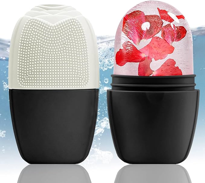 XHJRI Ice Face Roller Massager,Ice Cube Roller for Face, Eyes and Neck Naturally Conditioning and Skin Care,De-Puff Eye Bags,Reduce Migraine Pain,Reusable Massage Silicone Ice Mold (New Black White)-Velvo Beauty