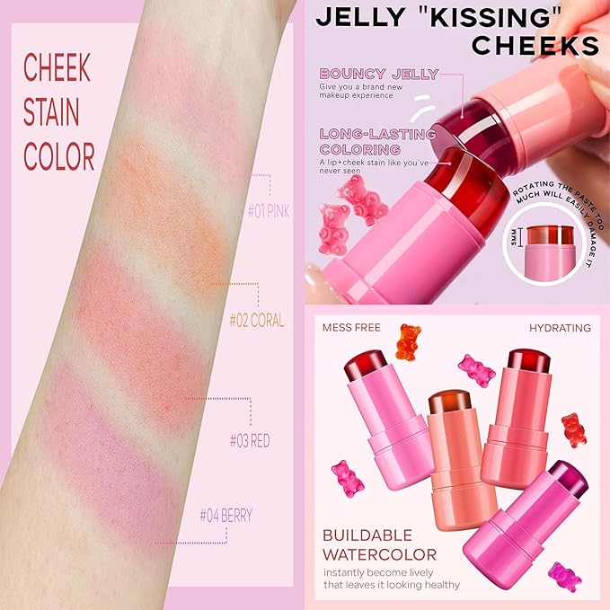 Milk Jelly Blush - Milk Blush - Sheer Cheek & Lip Stain，Long Lasting Milk Jelly Tint Have Transparent & Bright Colors (#4 berry)-Velvo Beauty
