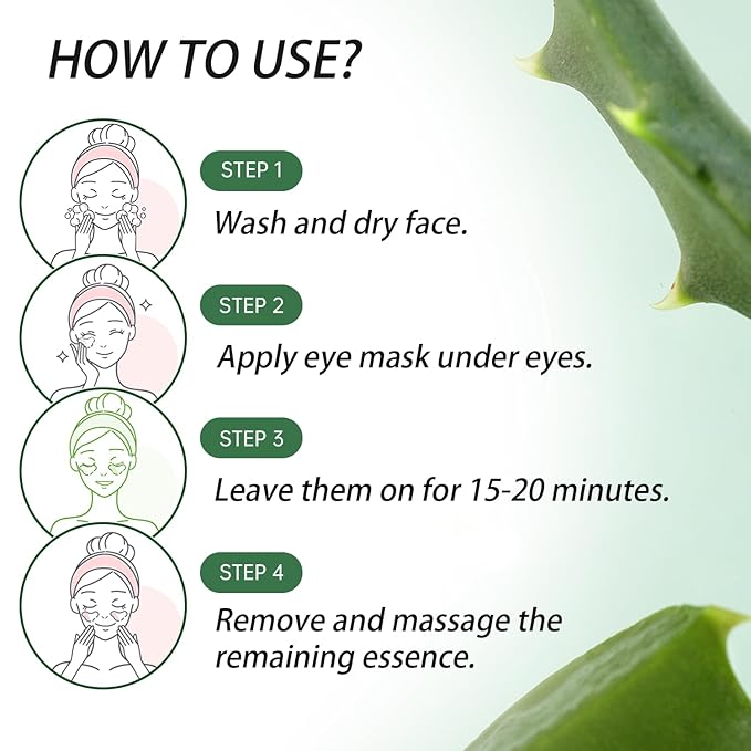 Aloe Vera Eye Masks - 60 Pcs - Reduce Puffy Eyes & Dark Circles, Firm & Improve Under Eye Skin, Pure Natural Extracts for Youthful Appearance & Reduction of Fine Lines and Wrinkles-Velvo Beauty