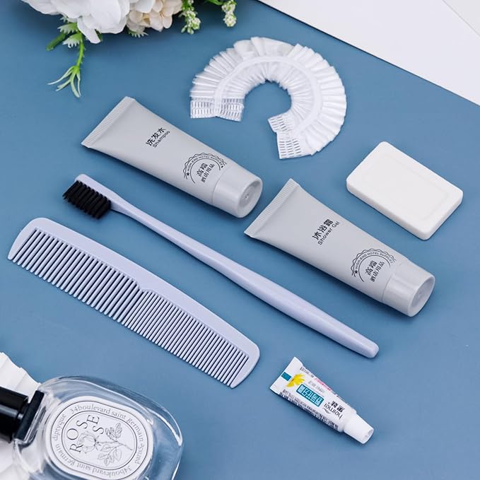 Hygiene Kit, Hygiene Kit Bulk, Travel Hygiene Kit With Toothbrush, Toothpaste, Comb, Shampoo, Shower Gel, Shower Cap And Soap, Individually Packed, Suitable For Hotel, Home, Travel (12 sets)-Velvo Beauty