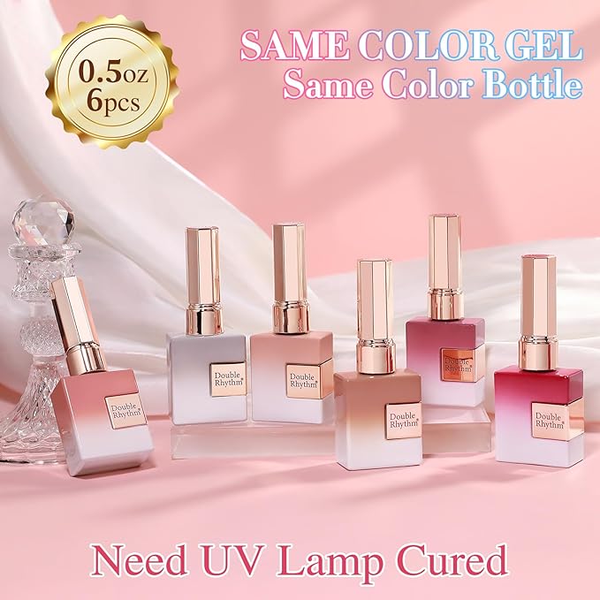 Double Rhythm 6 Pcs 15 ML Gel Polish Set Same Color Same Bottle Soak Off Gel Polish Kit Nail Art Manicure Salon DIY at Home for Women (Milky White Jelly Pink Nude Peach-T6-24)-Velvo Beauty