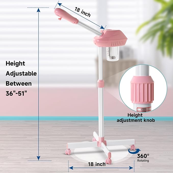 Face Steamer on Wheel Professional Ozone Face Steamer for Deep Facial Cleansing Pink-Velvo Beauty