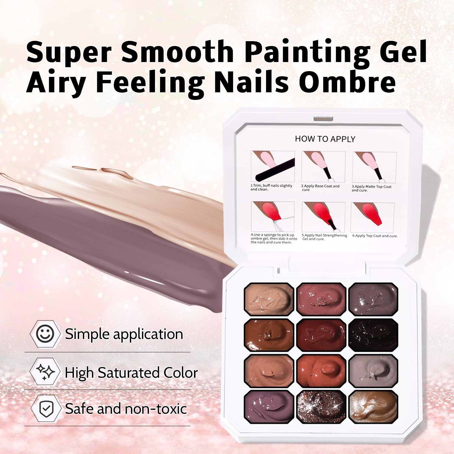 Sponge Pat Paint Nail Gel, Ombre Nails Gradient Gel Nail Blush Blooming Aura Nails Drawing Stripper Floral Painting DIY Nail Art, No Wipe, UV/LED Curing (12 Colors C)-Velvo Beauty