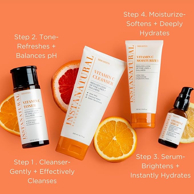 InstaNatural Skin Care Set, Vitamin C Face Wash, Toner, Serum and Moisturizer , Hydrating, Anti Aging and Brightening-Velvo Beauty
