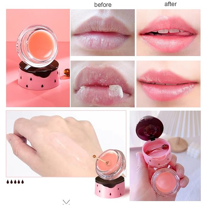Bee Lip Balm Lip Balm Honey Pot, Strawberry Sleeping Lip Mask,Moisturizing Lip Balm with Stick,Hydrating & Prevention Dry and Cracked Lip Scrubs Exfoliator Lip Wrinkle Skin Care Products(Strawberry)-Velvo Beauty