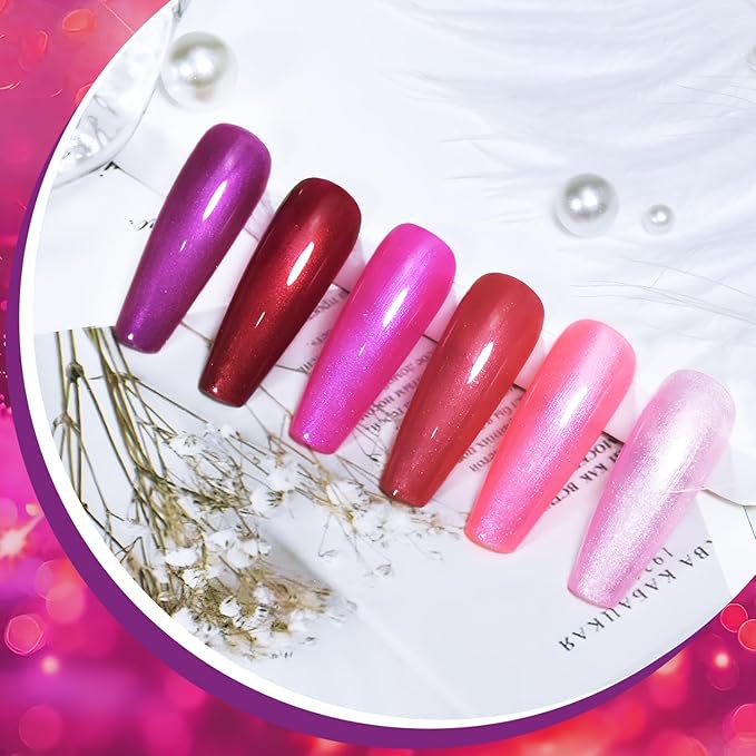 JODSONE 10ml Gel Nail Polish Set Red Glitter 6Colors Glitter Rose Red Gel Polish Lacquer Glossy Art for Nail and Salon Need U V Lamp-Velvo Beauty