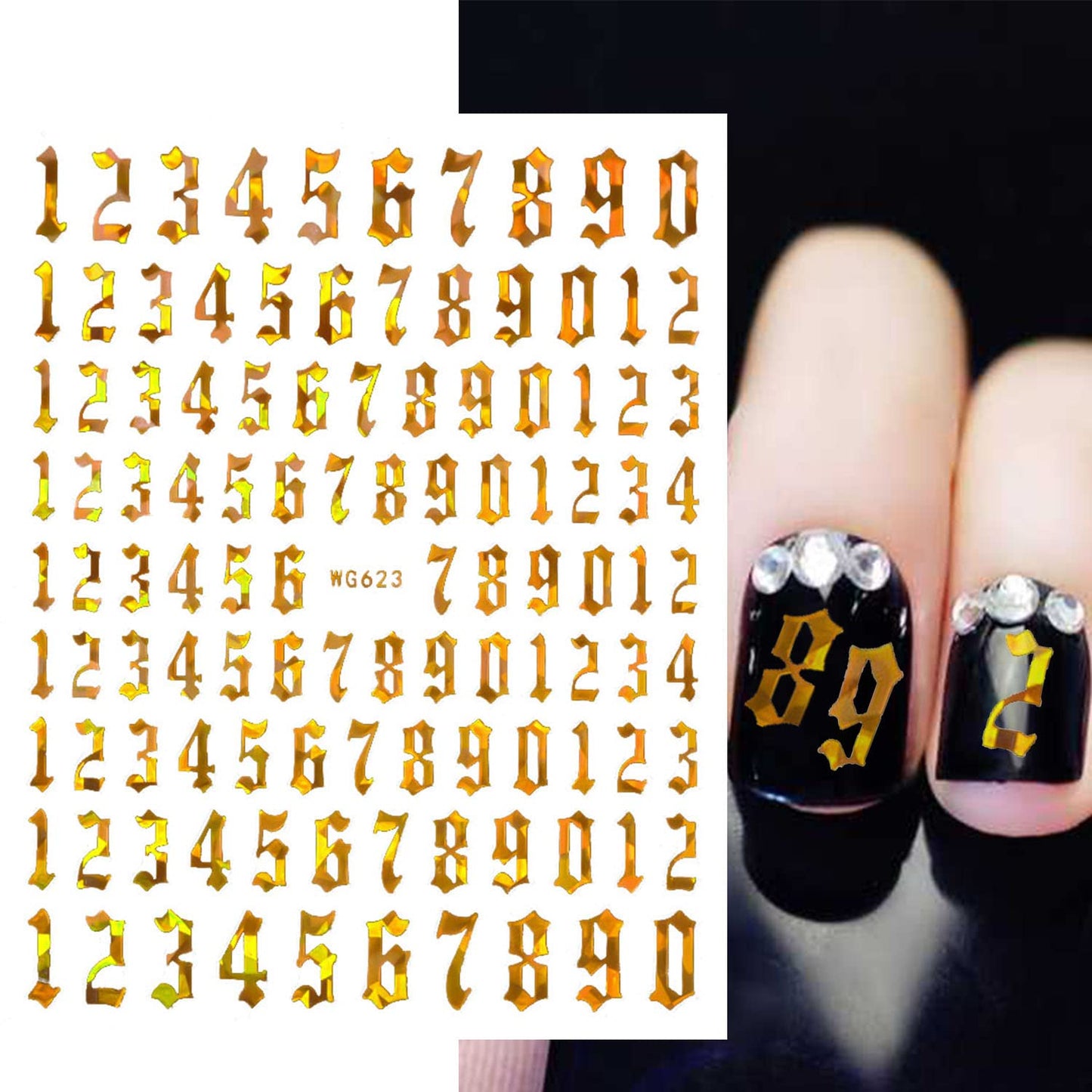 SILPECWEE 9 Sheets Number Nail Stickers Tips 3D Laser Nail Decals for Women Self Adhesive Nail Art Stickers Manicure Design Sticker Nails Decoration with 1Pc Tweezers-Velvo Beauty