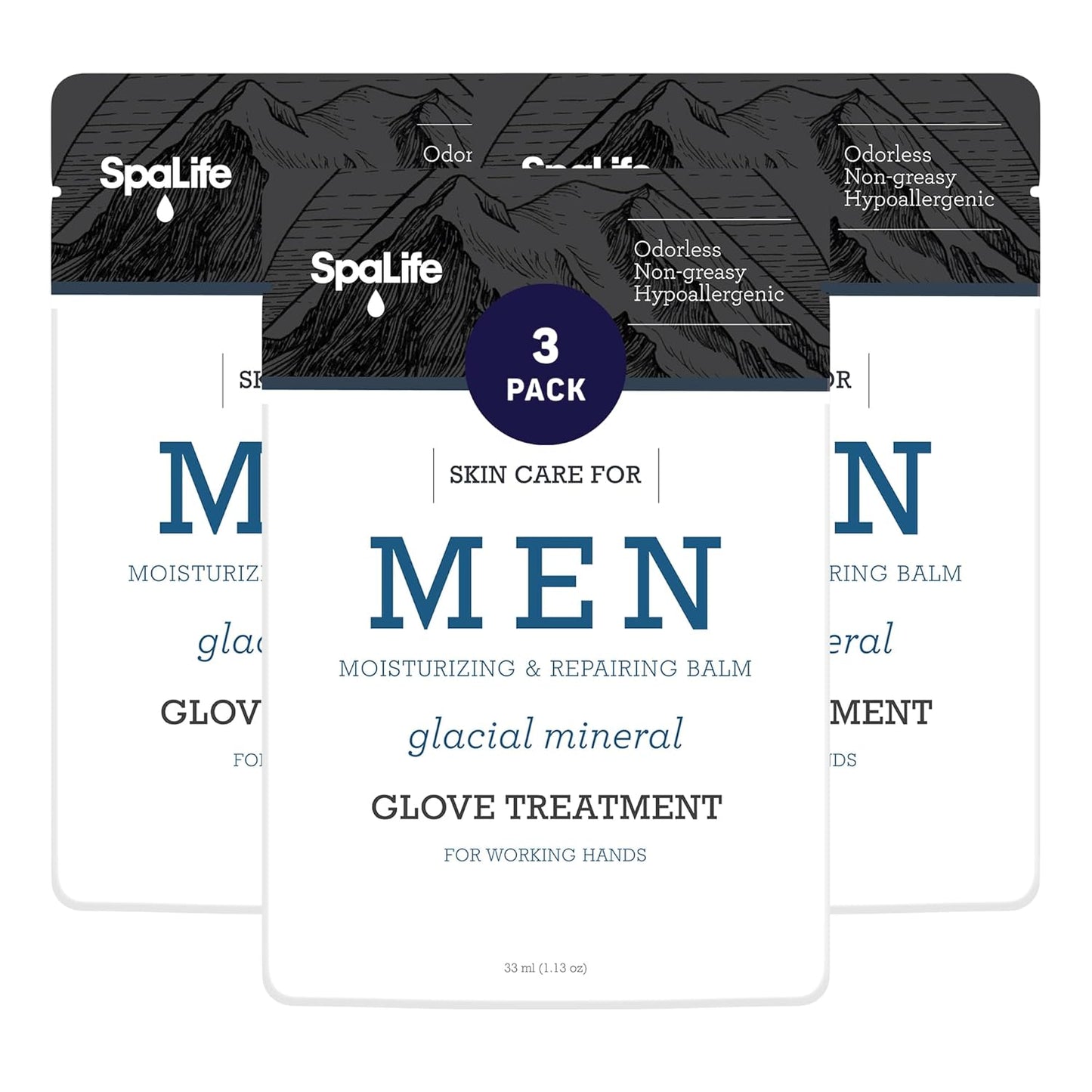 Spa Life Men's Glacial Mineral Moisturizing and Repairing Balm for The Working Hand (Hand Gloves 3 Pack)-Velvo Beauty