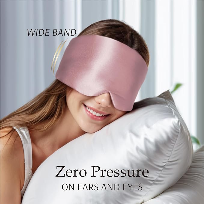 Zenssia 100% Mulberry Silk Sleep Mask Eye Mask for Man and Woman with Adjustable Headband, Full Size Large Sleep Mask & Blindfold for Total Blackout for All Night Sleep, Travel & Nap- Light Plum-Velvo Beauty