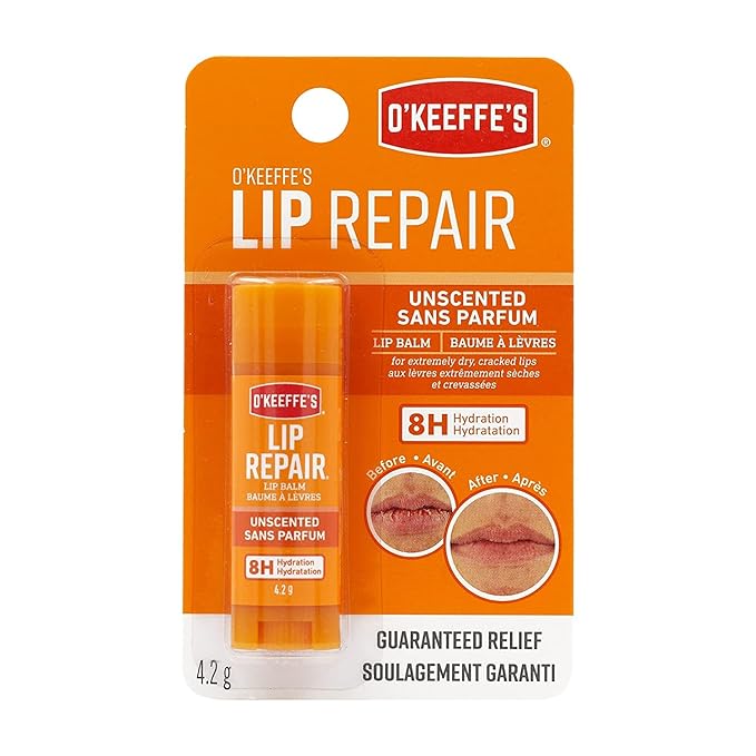 O'Keeffe's Unscented Lip Repair Lip Balm for Dry, Cracked Lips, Stick, (Pack of 5)-Velvo Beauty